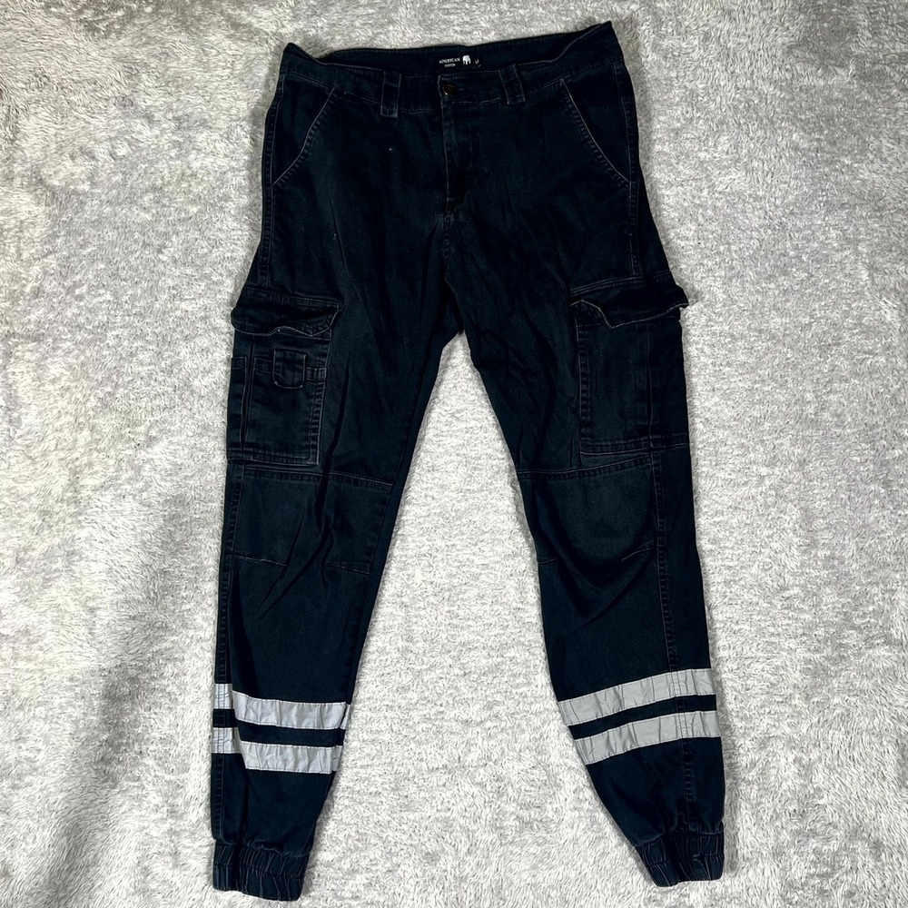 American Stitch Cargo Pants Mens Medium Black Cotton Utility Hiking Tapered Leg